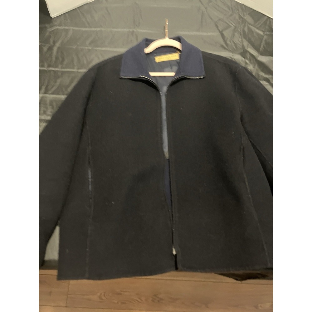 Donna Karan Signature VintageMen's Navy L Wool Full Zip Coat/Jacket High Collar